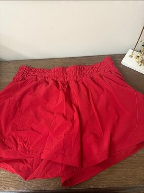 Women's Red Athletic Shorts with Elastic Waist